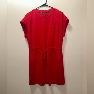 Umgee Bold Red Casual Tee Dress with Drawstring